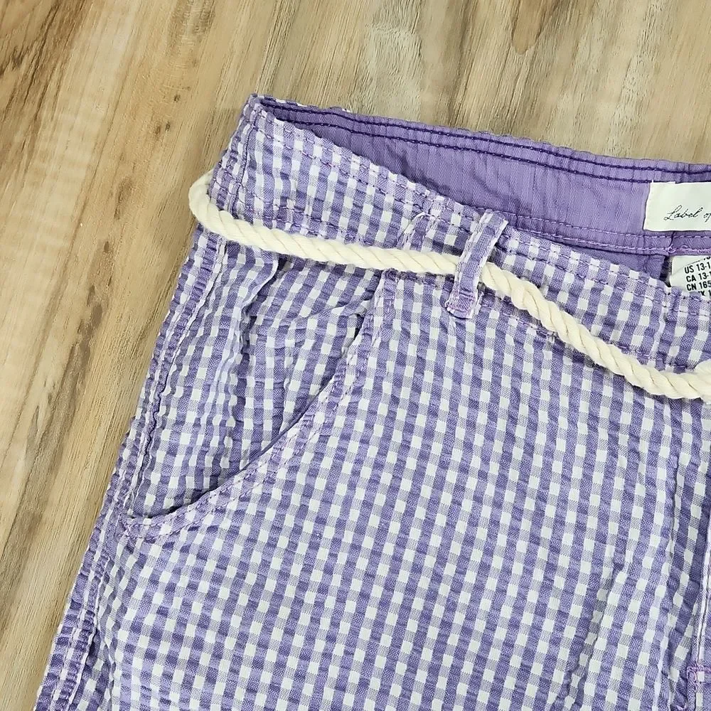 💜NWT H&M Label of Graded Goods Purple Gingham Belted & Cuffed Shorts Youth 14